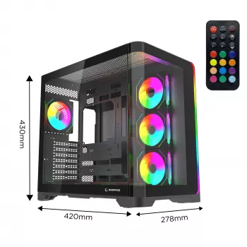 Caja de PC gaming semitorre Rampage LYRON, 7x ventiladores ARGB PWM, cristal templado, negra
