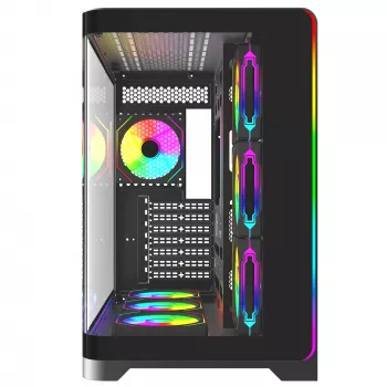 Caja de PC gaming semitorre Rampage LYRON, 7x ventiladores ARGB PWM, cristal templado, negra