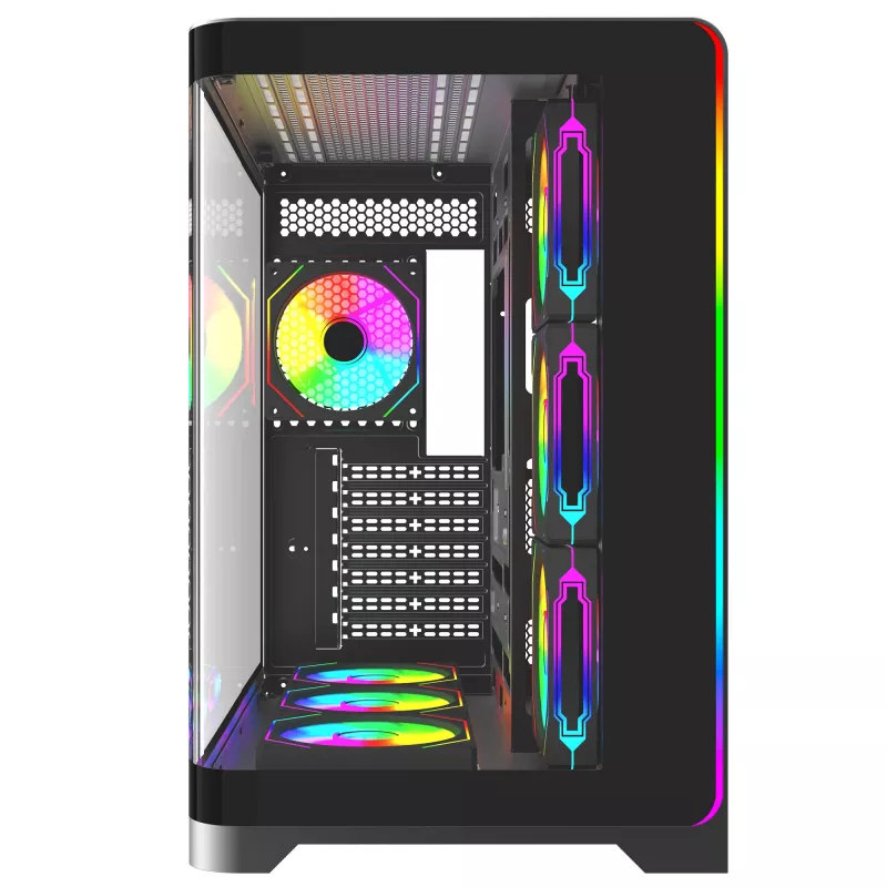 Caja de PC gaming semitorre Rampage LYRON, 7x ventiladores ARGB PWM, cristal templado, negra