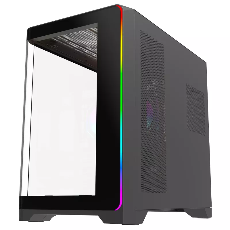 Caja de PC gaming semitorre Rampage LYRON, 7x ventiladores ARGB PWM, cristal templado, negra
