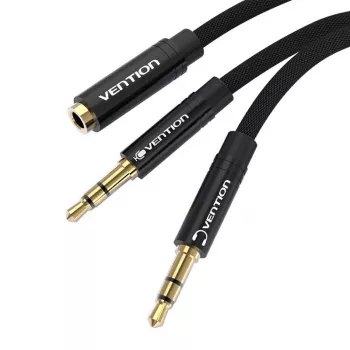 Vention BBLBAB Cable divisor de audio de 3,5 mm, conector hembra a 2x conector macho, 0,6 m, Negro