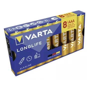 VARTA Longlife AAA LR03 Micro Pilas alcalinas, pack de 8, 1,5 V, blíster