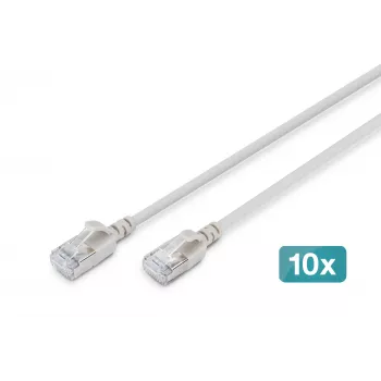 DIGITUS CAT 6A F/FTP Cable de red Slim, 0,5 m, Gris, pack de 10