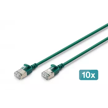 DIGITUS CAT 6A F-FTP Cable de red Slim, 0,5 m, Verde, pack de 10