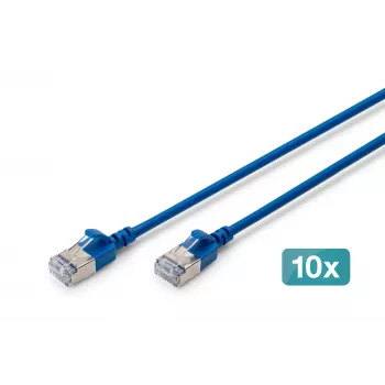 DIGITUS CAT 6A F-FTP Cable de red Slim, 0,5 m, Azul, pack de 10