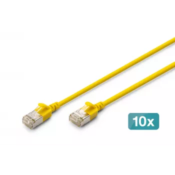 DIGITUS CAT 6A F-FTP Cable de red Slim, 0,5 m, Amarillo, pack de 10, LSZH, 10Gbps, 500MHz, cobre 28AWG, RJ45 dorados