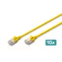 DIGITUS CAT 6A F-FTP Cable de red Slim, 0,5 m, Amarillo, pack de 10, LSZH, 10Gbps, 500MHz, cobre 28AWG, RJ45 dorados