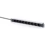 DIGITUS Regleta de 9 tomas Schuko con perfil de aluminio, montaje en rack 1U, cable de 2m, 16A, 3680W, Negro/Plata