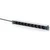 DIGITUS Regleta de 9 tomas Schuko con perfil de aluminio, montaje en rack 1U, cable de 2m, 16A, 3680W, Negro/Plata