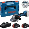 Bosch Professional GWS 18V-11 S amoladora angular a batería set con 2x baterías 4,0Ah, cargador y L-BOXX