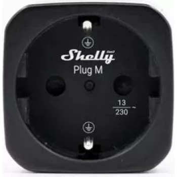 Shelly Plug M Gen3 enchufe inteligente negro con monitorización de energía, 13A, Wi-Fi y Bluetooth