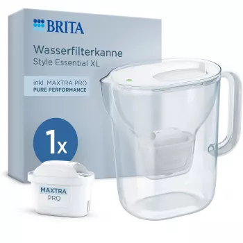 BRITA Style Essential XL Jarra filtrante de agua blanca con cartucho filtrante MAXTRA PRO Pure Performance