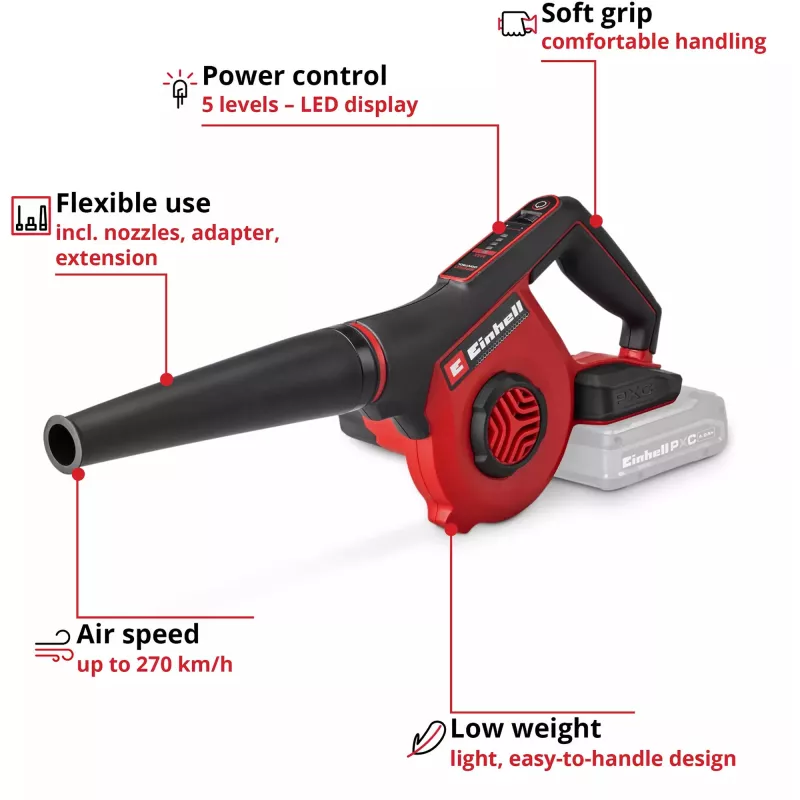 Einhell Power X-Change Soplador de hojas a batería TE-CB 18/270 Li - Solo (18 V, rojo/negro, sin batería)