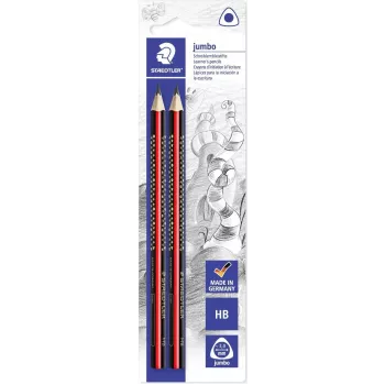 STAEDTLER Tradition Jumbo HB lápices de grafito triangulares, pack de 2, negro con rayas clásicas