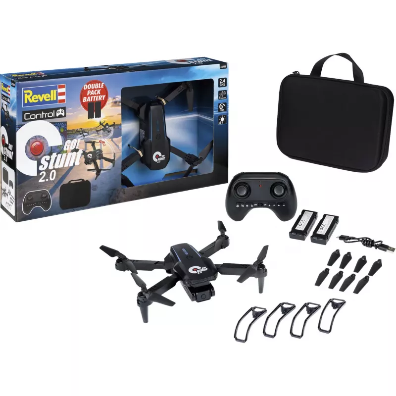 Revell RC Quadrocopter GO! Stunt 2.0 - Dron listo para volar 2,4 GHz 4 canales con giroscopio de 6 ejes, modo headless, giros de 360°, luces LED, 3 niveles de velocidad, batería LiPo, para niños a partir de 8 años