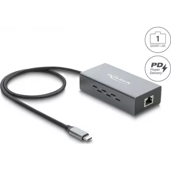 Delock adaptador de red USB Type-C Gigabit Ethernet con RJ45 PoE y USB Power Delivery