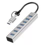 LogiLink hub USB 3.0 7x USB-A cable de conexión 2 en 1 plateado