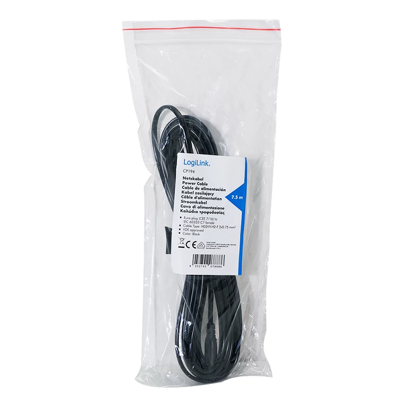 LogiLink cable de alimentación conector euro CEE 7/16 a IEC C7 negro 7,5 m