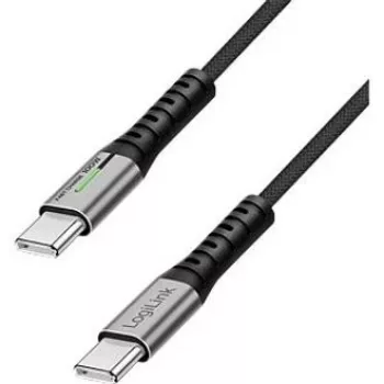 LogiLink cable USB 2.0 Type-C 0,3m 480Mbps 100W PD trenzado con LED negro