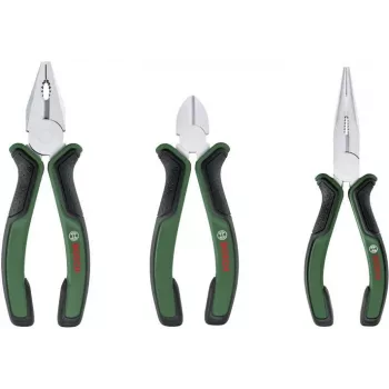 Bosch set de 3 alicates 1600A02C0S (verde/negro) – alicate combinado, alicate de corte, alicate de bomba de agua