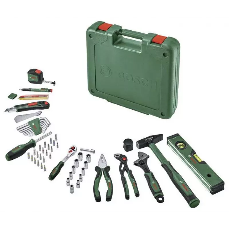 Bosch set de herramientas de mano de 63 piezas en maletín verde