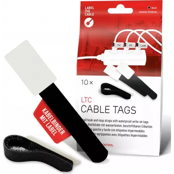 LABEL THE CABLE LTC 2610-10 bridas de velcro reutilizables con campo de etiquetado, negro, pack de 10
