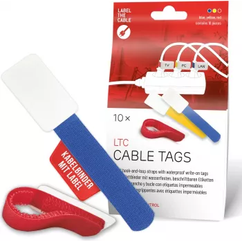 LABEL THE CABLE LTC 2630-10 set de etiquetas y bridas de velcro reutilizables, tamaños y colores surtidos, 10 uds.