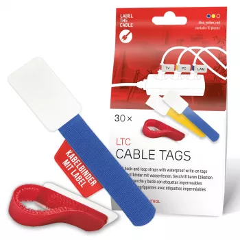 LABEL THE CABLE LTC 2630-30 bridas de velcro reutilizables con campo de etiquetado, set surtido de 30 piezas