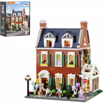 Lumibricks Redbrick Row House Kit de construcción LED - modelo arquitectónico de 850 piezas con iluminación blanco cálido integrada, alimentado por USB, para niños a partir de 8 años