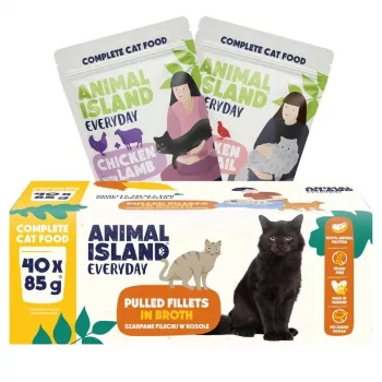 ANIMAL ISLAND Comida húmeda para gatos sabor surtido, 40 x 85 g, alimento completo para gatos adultos