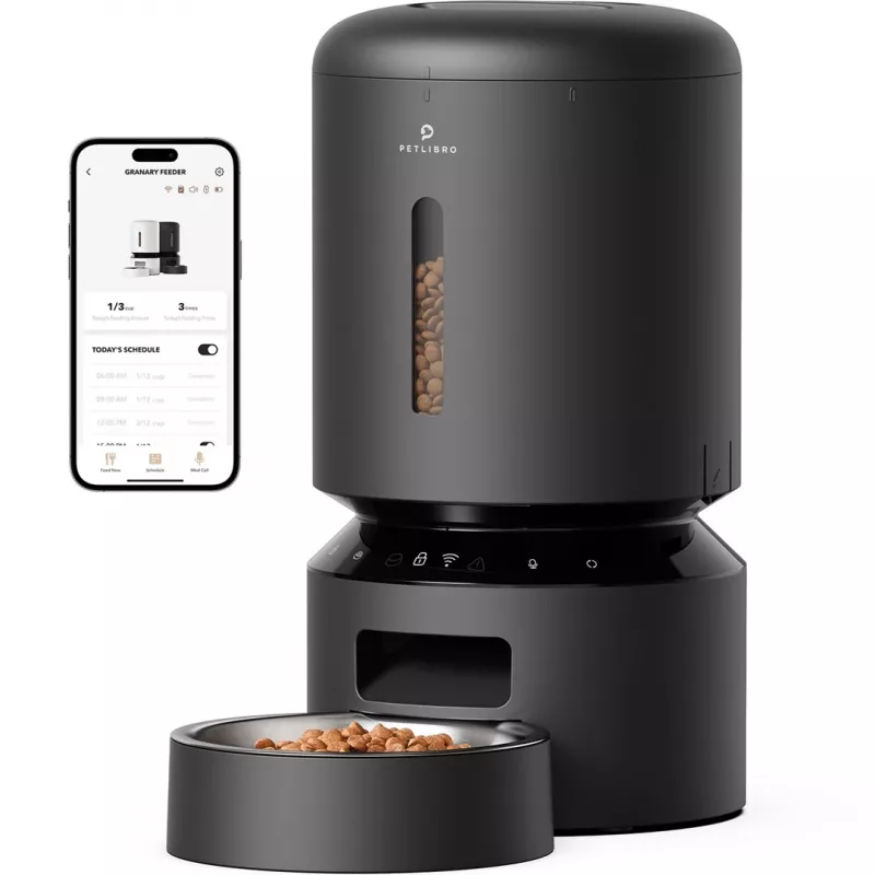 PETLIBRO Granary comedero automático Wi-Fi, 5L comedero inteligente para gatos y perros, control por app, 10 comidas/día, grabación de voz, cuenco de acero inoxidable, negro