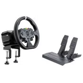 MOZA R5 Pro simulador de carreras - base de volante Direct Drive de 5,5 Nm, volante de cuero de 11 pulgadas, set de 2 pedales