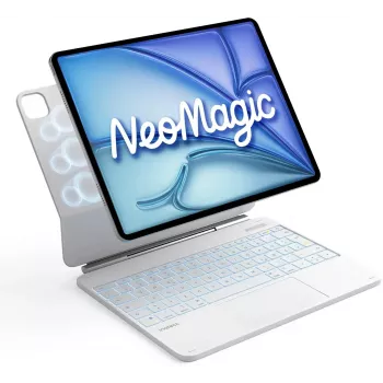 Inateck funda con teclado para iPad Pro 12,9 pulgadas (3.ª-6.ª generación) con trackpad, teclas retroiluminadas, distribución QWERTZ - blanca