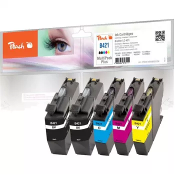 PEACH Ink Multipack PI500-430 compatible con Brother LC-421 (negro, cian, magenta, amarillo) - pack de 4