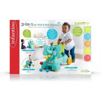 B-KIDS elefante 3 en 1 para sentarse, andar y montar de Infantino
