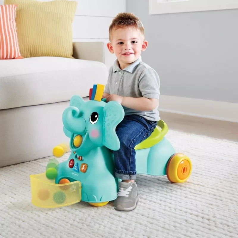 B-KIDS elefante 3 en 1 para sentarse, andar y montar de Infantino