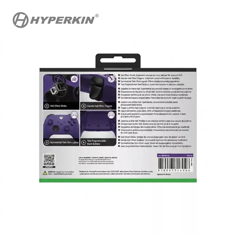 Hyperkin Competitor mando con cable para Xbox Series X|S, Xbox One y PC - morado