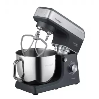 CONCEPT RM6000 Robot de cocina planetaria 1900W 6,5L bol de acero inoxidable, 8 velocidades + Pulse, Plata/Negro