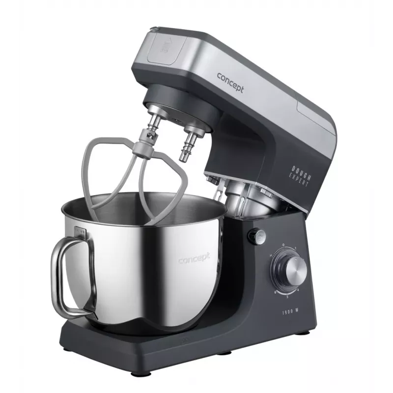 CONCEPT RM6000 Robot de cocina planetaria 1900W 6,5L bol de acero inoxidable, 8 velocidades + Pulse, Plata/Negro