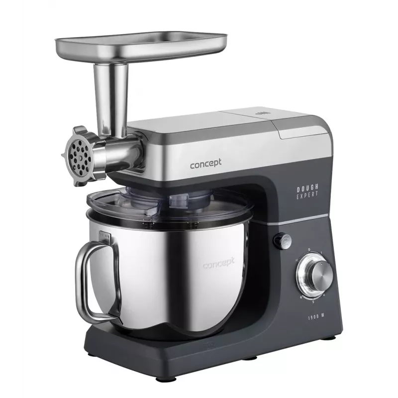 CONCEPT RM6000 Robot de cocina planetaria 1900W 6,5L bol de acero inoxidable, 8 velocidades + Pulse, Plata/Negro