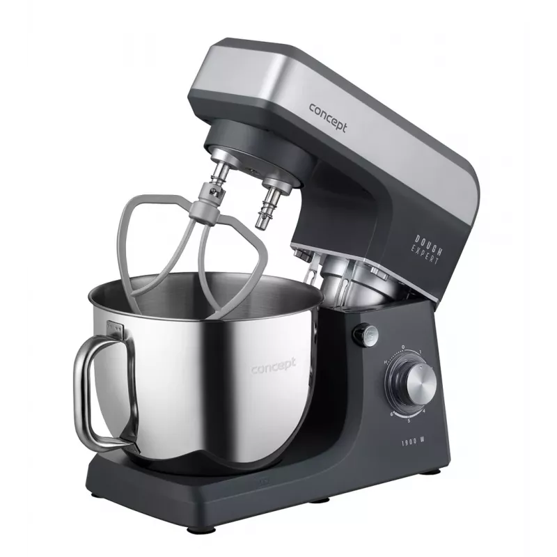 CONCEPT RM6010 Robot de cocina planetaria 1900W 6,5L bol de acero inoxidable con batidora, picadora de carne, máquina de galletas - Plata/Gris