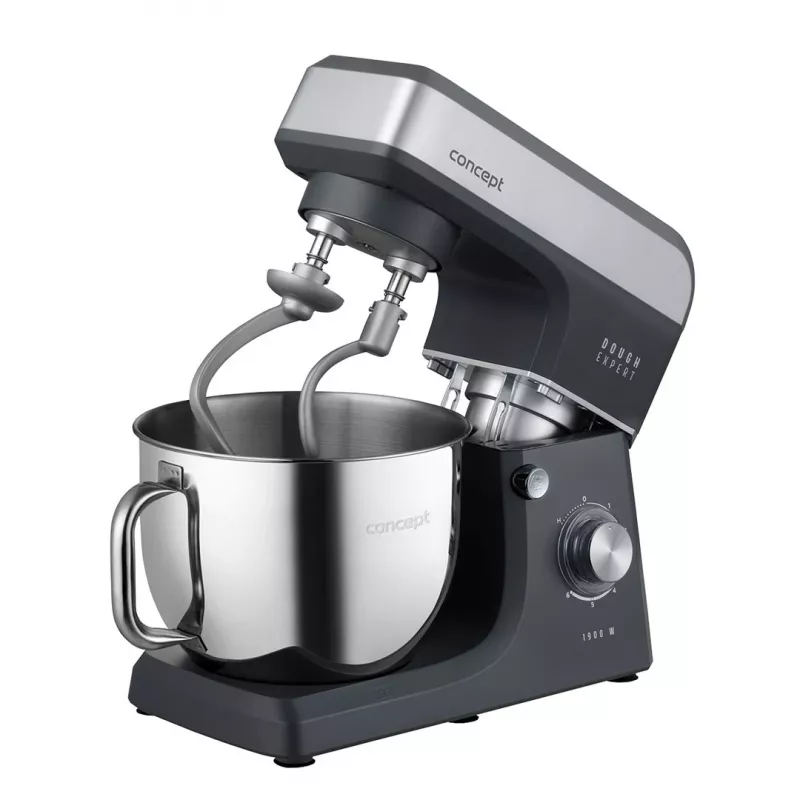 CONCEPT RM6010 Robot de cocina planetaria 1900W 6,5L bol de acero inoxidable con batidora, picadora de carne, máquina de galletas - Plata/Gris
