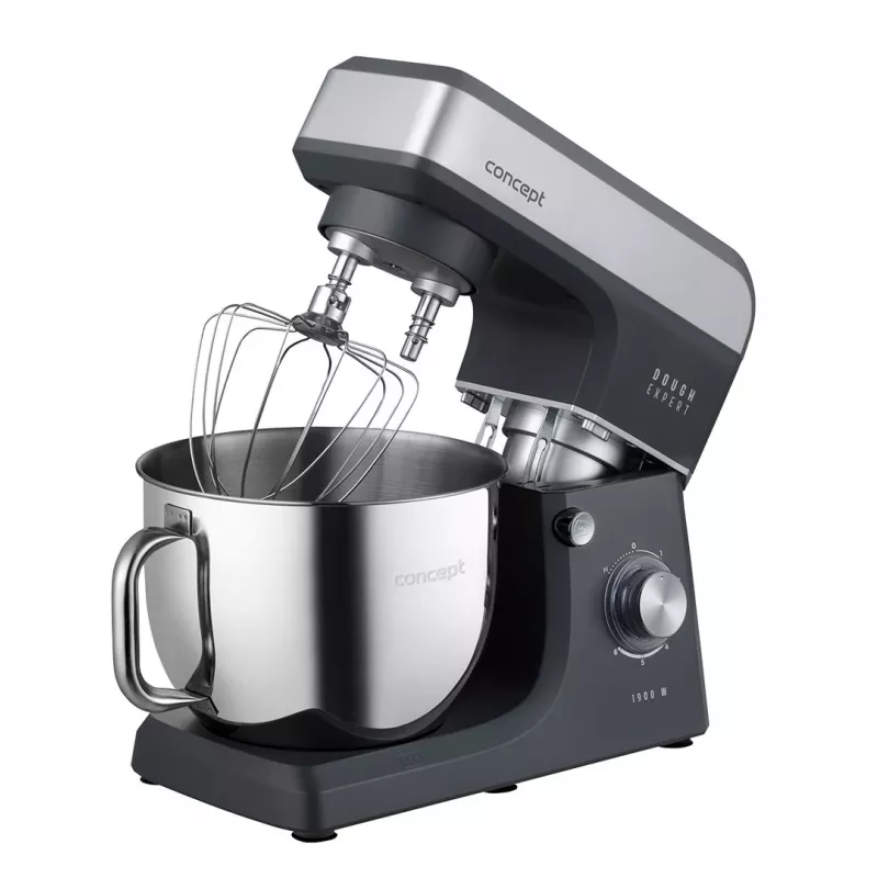 CONCEPT RM6010 Robot de cocina planetaria 1900W 6,5L bol de acero inoxidable con batidora, picadora de carne, máquina de galletas - Plata/Gris