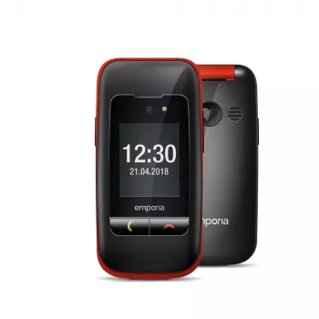 Emporia ONE V200i Negro/Rojo (2025) – Móvil para mayores con botón SOS, base de carga y teclas grandes iluminadas
