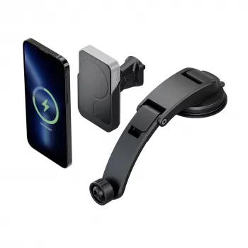 ALOGIC Matrix Soporte de carga inalámbrica magnético universal para coche con ventosa y clip de ventilación, carga rápida Qi 15W, sujeción automática, giro 360°, negro