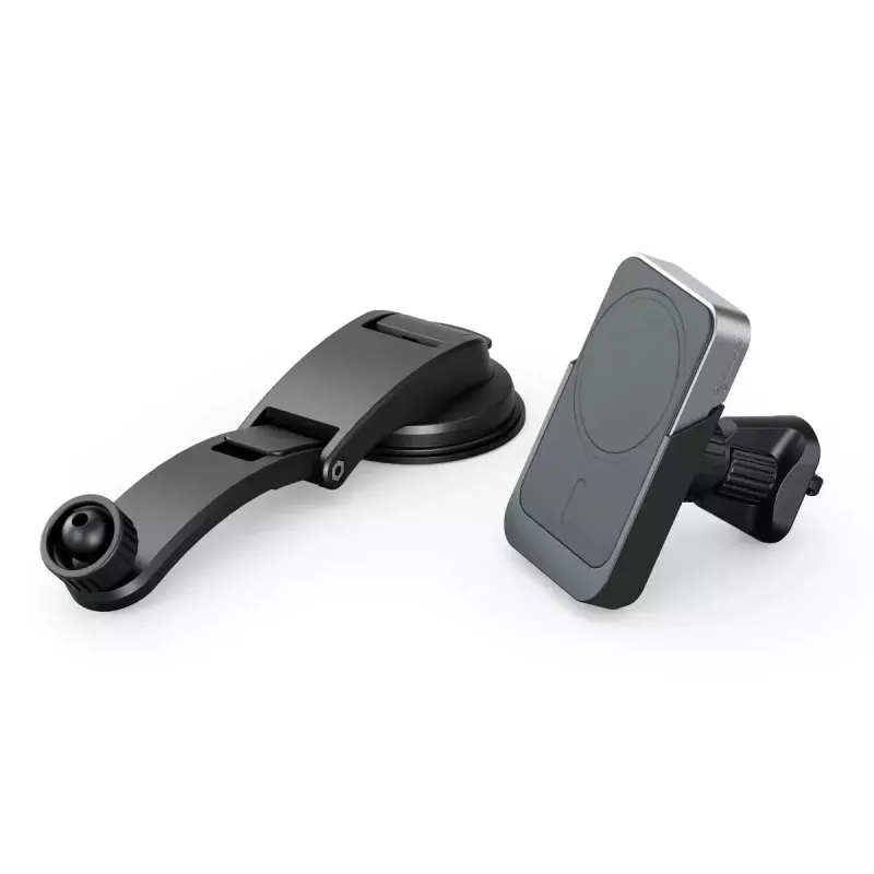 ALOGIC Matrix Soporte de carga inalámbrica magnético universal para coche con ventosa y clip de ventilación, carga rápida Qi 15W, sujeción automática, giro 360°, negro