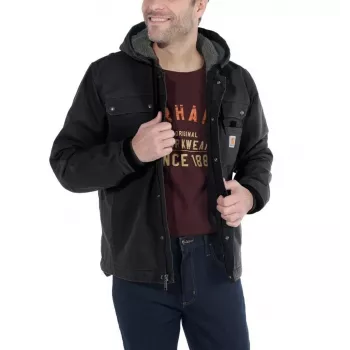 Carhartt Sandstone Barlett chaqueta para hombre chaqueta de trabajo con forro Sherpa y capucha, acabado DWR, espalda Bi-Swing, costuras de triple pespunte, Carhartt marrón