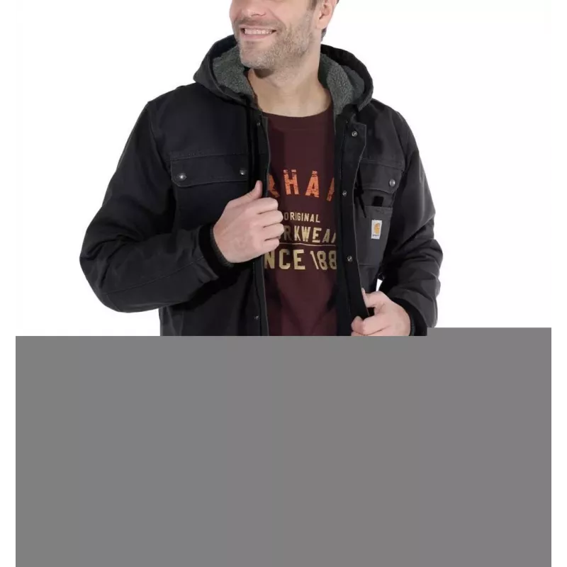 Carhartt Sandstone Barlett chaqueta para hombre chaqueta de trabajo con forro Sherpa y capucha, acabado DWR, espalda Bi-Swing, costuras de triple pespunte, Carhartt marrón