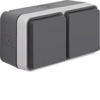 Hager WNC144 Toma SCHUKO doble de superficie con tapa abatible, IP55, Gris