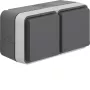 Hager WNC144 Toma SCHUKO doble de superficie con tapa abatible, IP55, Gris